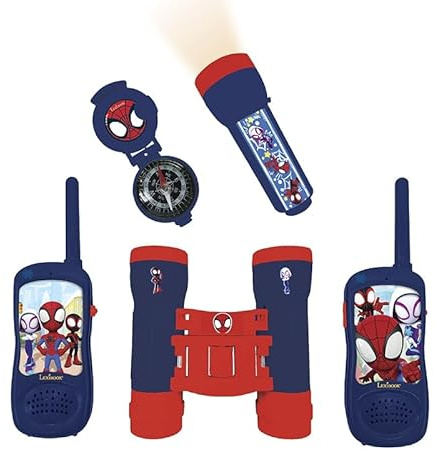 Lexibook, Spidey, Abenteurer-Set, RPTW11SPLXB | 120m-Walkie-Talkies, Fernglas, Taschenlampe, Kompass, Rot/Blau