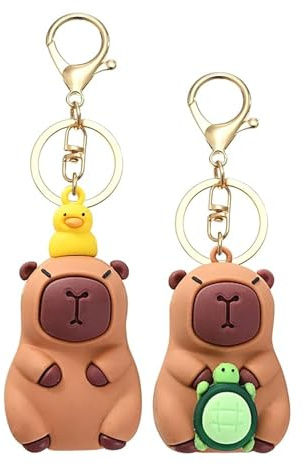 Shirene Capybara Porte-Clés,2 Pièces Jolie Bande Dessinée Capybara Porte-clés en Cadeau pour Enfants pour Clés Sac à Dos ou Sac à Main Sacs Voiture et Cadeaux Idée Cadeau pour Femmes et Enfants