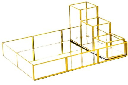 rongweiwang Elegantes Spiegeltablett aus Glas, für Schmuck, Kosmetik, Parfüm, Organizer, dekoratives Schminkdisplay, Grundierungen, Puder