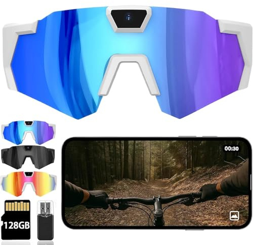 CXYP 4K POV-Sportbrille mit Kamera, 120° Ultra-Weitwinkel-HD, tragbare Körper-Abenteuer-Action-Brille, Kameras, für Radfahren, Baseball und Outdoor-Aktivitäten (Weiß, 128GB)