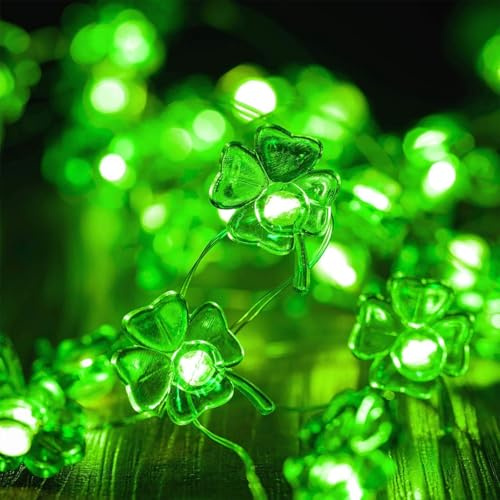 Taechalingo Kleeblatt Lichterkette Grün,2M 20 LED Micro Kleeblatt Draht Lichterketten,Batteriebetrieben,Vierblättrig Klee Lichterkette,Dekolicherkette für St.Patrick's Day,Valentinstag,Party Deko