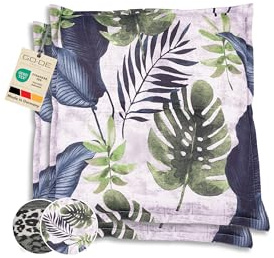 GO-DE Textil Bequeme und attraktive Polsterauflagen für Gartenhocker (2er-Set, Palmblatt grün, Hocker)