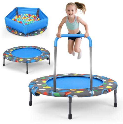 Trampoline 3 en 1 pour enfants avec poignée amovible, housse de sécurité, tissu Oxford renforcé, cadre en acier, 1-6 ans, jusqu'à 150 kg
