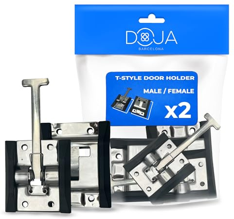 DOJA Barcelona Fermaporta Camper - Fermo Porta a T - Pack 2 - Serratura Porta Camper, Design Robusto e Facile Montaggio, Gancio Roulotte e Supporto Portiera Rimorchio da Esterno, Serratura Caravan