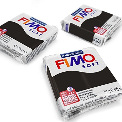 FIMO Arcilla polimérica suave para modelar horno, colores más populares, 57 g, juego de 3, color negro