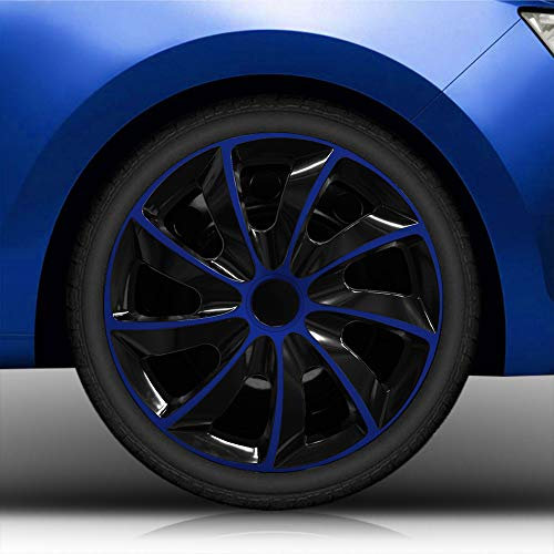 Autoteppich Stylers Bundle Eiskratzer 16 16 Zoll Radkappen/Radzierblenden RK2 Bicolor (Schwarz-Blau) passend für Fast alle Fahrzeugtypen – universal