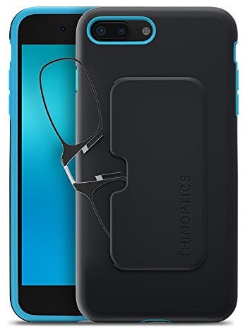 ThinOptics Fortify iPhone Case + Rectangular Reading Glasses, Iphone 7 Plus / 8 Plus-black Frames/Blue Case