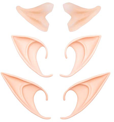 Whaline 3 Pairs Latex Elf Ear Pixie Dress Up Costume Soft Pointed Goblin Ears Cosplay Halloween Party Props