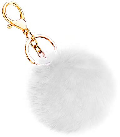 Soleebee Künstliche Kaninchenfell Keychain Flauschigen Ball Pom Pom Schlüsselanhänger Taschen Koffer Rucksäcke Zubehör Charm Auto Schlüsselanhänger Schlüsselring für Frauen (Weiß)