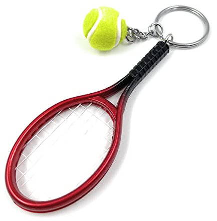 Onwomania - Tennis Schläger mit Ball Sport Schlüsselanhänger - Metall Glücksbringer z.B. für den besten Freund, die Beste Freundin, Mama - Für Männer, Frauen & Kinder