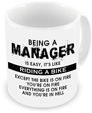 GrassVillage Funny Manager Mug – Being a Manager is Easy Like Riding a Bike – Sarcastic Work Gift for Boss, Supervisor, Colleague – Office Humor, Birthday, Leaving Gift – 11oz White Ceramic Cup