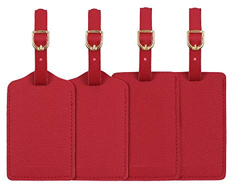 Luggage Tags, Microfiber Leather Personalized Suitcase Tag Set Luggage id Tags Labels Travel Accessories-Set of 4(Red)