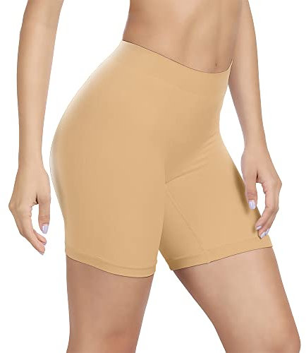 SIHOHAN Radlerhose Damen kurz, Unterhosen mit Bein Boxershorts Damen Kurze Leggings Shorts, Unterziehhose Hose unter Kleid Radler Unterwäsche, hohe Taille und Bequem(1 X Beige,M)