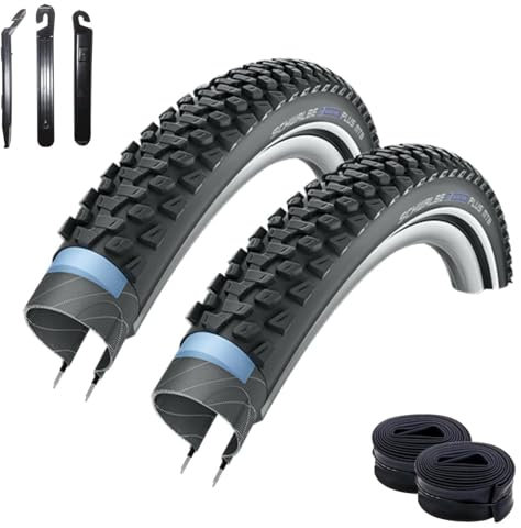 2 x Schwalbe Marathon Plus MTB Unplattbar Reifen mit Reflex 57-584 (27,5 x 2.25) + 2 Schwalbe Schläuche DV19 inkl. 3 Reifenheber