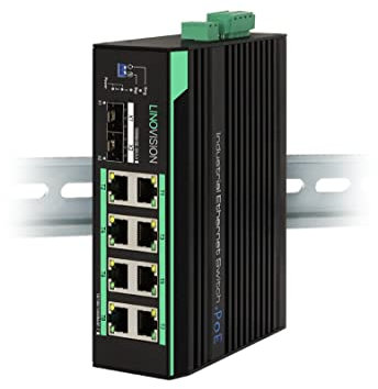 LINOVISION Switch POE solare full Gigabit industriale a 8 porte con booster di tensione da DC12V/DC24V a DC48V, alimentazione POE per sistemi di energia solare/camion camper/VoIP