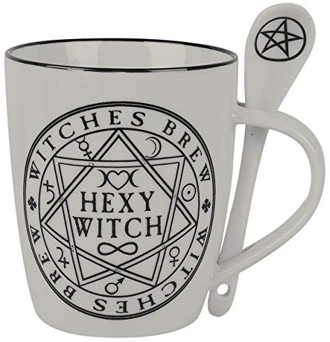 Alchemy Gothic Tasse und Löffel Set Hexy Witch Weiß/Schwarz