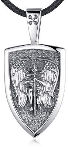 Eusense St Michael Halskette für Herren Damen 925 Sterling Silber Erzengel Anhänger Saint Michael Heilige Amulett Schmuck Geschenk, 61 cm