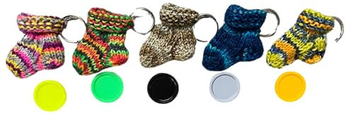 Schlüsselanhänger gestrickt Socke mit Einkaufswagenchip bunt 5er Set 2