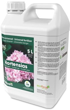 CULTIVERS Fertilizante Hortensias 5 L Ecológico Líquido. Mayor Floración y Intensifica el Color. Plantas sanas y Fuertes. Abono 100% Natural.