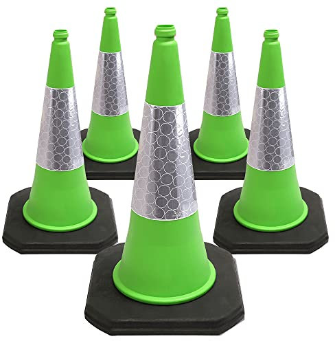 Street Solutions - 5 x 750 mm Road Traffic Cones - Self Weighted - Premium Quality Safety Cone - Strong and Durable - with Extremely Low Centre of Gravity (Green)