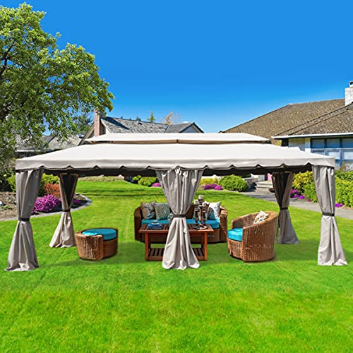 Yellowshop - Gazebo in alluminio da Giardino con zanzariere e Teli antipioggia richiudibili Beige - Fortaleza (Mt 6x3)