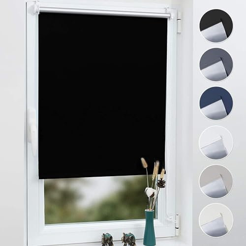 Grandekor Verdunklungsrollo ohne Bohren Schwarz 120x140cm(Stoffbreite 116cm) Rollos für Fenster ohne Bohren & mit Bohren,Verdunkelungsrollo Thermorollo Klemmrollo Fensterrollo verdunkelung