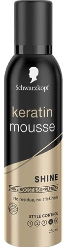 Schwarzkopf Styling Keratin Hair Mousse, Volumen-Mousse für ein glänzendes, glänzendes Finish ohne Rückstände oder Klebrigkeit, 250 ml