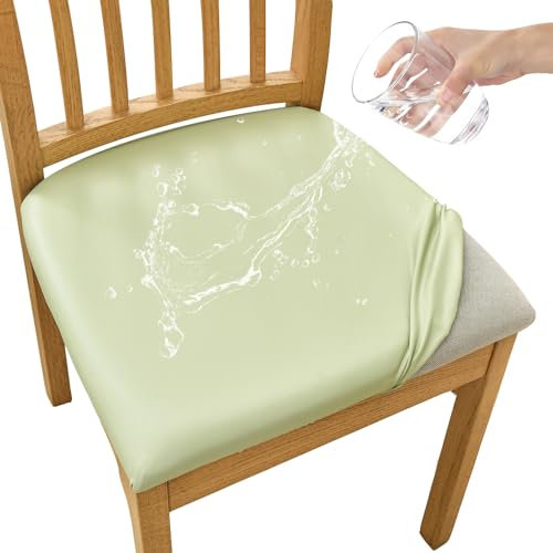 FANSU Stuhlbezug Sitzfläche 4er Set, PU-Leder Sitzbezug Stuhl für Esszimmerstühle Wasserdicht Abnehmbar Sitzschutzbezug Sitzkissen Hussen für Küche Bürostühle Hotel(Aqua Green,4pc)