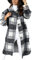 YMING Casual Manteau Manches Longues pour Femmes Manteau Bouton Revers Chemise À Carreaux Shacket Veste Surdimensionné Flanelle Gris Foncé XXL