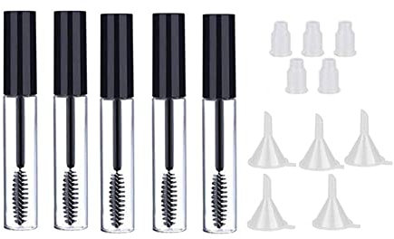5pcs 10ml Empty Mascara Tube with Eyelash Wand, Eyelash Cream Container Bottle with Funnels Transfer Pipettes