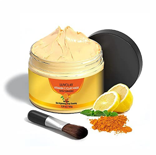 LUVCLAY Face Mask with Turmeric Clay and Vitamin C - Deep Cleansing and Brightening Face Mask for Dark Spots, Pores and Anti-Ageing, Pi Care