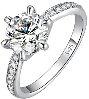 JewelryPalace Klassisch 3ct Rundschliff Zirkonia Solitär Promise Ring Damen, Verlobungsring Damenring Ringe Silber 925 mit Stein für Frauen, Simulierte Diamant Jubiläum Eheringe Silberringe 59