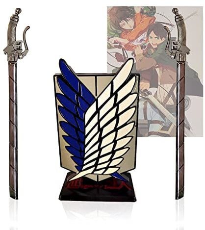 Attack on Titan Brieföffner Set - Dual ODM Gear Blade Miniaturschwert mit Wings of Freedom Ständer, Schwert Brieföffner & Anime Geschenk für AOT Fans