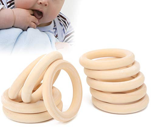 10pcs Baby Holzringe Zum Basteln, Natürlicher Hölzerner Beißring Baby Kinderkrankheiten Ring Wood Teether Zahnen Ringe Kauspielzeug für Babys Kinderpflege Holz Armband DIY Handwerk