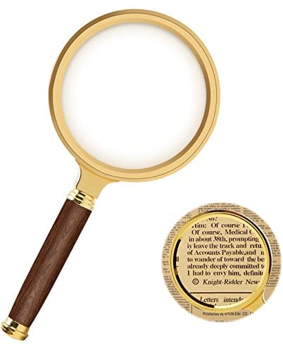 Leikedun 15X Magnifying Glass 90mm Lens, Wooden Handle,Portable | Handheld magnifier for reading newspapers and inspection, shatterproof glass with non-slip grip, ideal for seniors hobby use