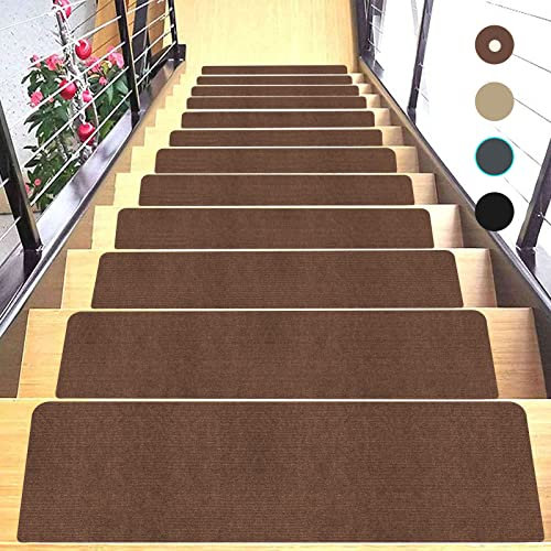 JAYFAN Treppenstufen für Holzstufen, Treppenstufen, Teppiche, rutschfeste Treppenstufen, 21.8x69.1 cm, 15er-Pack, Teppich für Treppenläufer, Spiraltreppe, Set für ältere Menschen und Kinder