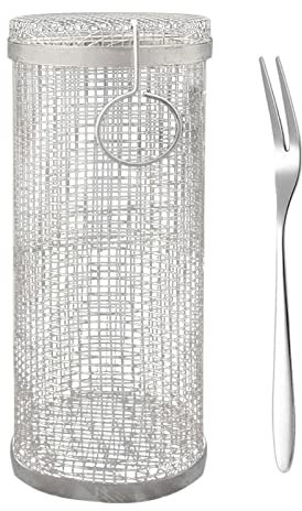 Sysdisen Grillkorb, runde Grillkörbe, runde Grillkörbe aus Edelstahl, Grillfürst Drehspießkorb, tragbarer Outdoor-Camping-Grillständer, runder Rotisserie-Grillkorb aus Edelstahl