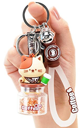 HONYJOOM Niedlicher Schlüsselanhänger Kawaii Boba Flüssiger Schlüsselanhänger Bär Autoschlüssel Katze Rucksack Charm für Frauen Männer Mädchen Junge Kind Teenager Tochter, G-Kaffee Creme Aroma (Katze)