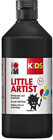 Marabu KiDS Little Artist 500 ml, Schwarz, Künstlermal- und Bastelfarbe für Kinder ab 3 Jahren, Kindermalfarbe auf Wasserbasis, auswaschbar, Made in Germany, vegan, glutenfrei, 03050075073