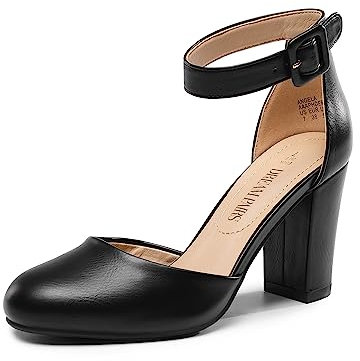 DREAM PAIRS Damen Pumps mit hohem Blockabsatz und geschlossener Zehenpartie klobige Hochzeits-Pumps,Size 39,Schwarz-Pu,Angela