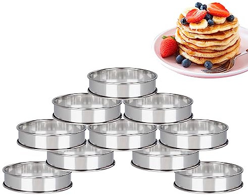 YOUNTHYE Lot de 10 Cercles à Dessert, Anneaux à Muffins en Acier Inoxydable 304, Anneaux de Cuisson Ronds de 10,5 x 2,5 cm pour Crumpets, Pancakes, tartes et Muffins