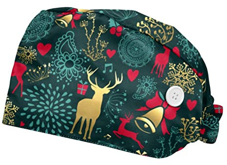 2 Stück OP-Haube, Unisex-Peeling-Haube, Arzt-Haube, Frohe Weihnachten-Muster und Hirsch und