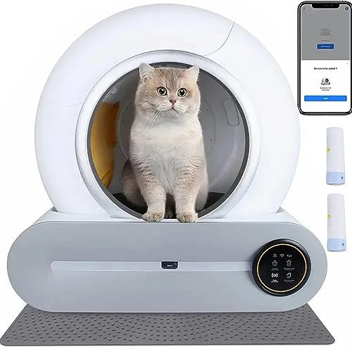 Bandeja De Arena para Gatos Autolimpiante, Caja De Arena AutomáTica RobóTica De ProteccióN, Capacidad Extra Grande De 65 litros, Control De Olores, Control De Aplicaciones