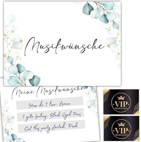 Eummel 50 Musikwunschkarten inkl. VIP Karten Hochzeit Musikwunsch Dj Karten Geburtstag Boho Musikwünsche Musikkarten Partykarten