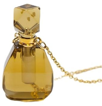 HXSCOO Natürliche Pulver Kristall Jade Aromatherapie Halskette DIY frauen Parfüm Ätherisches Öl Flasche Duft Expander Anhänger Schmuck (Color : Dark brown-gold)