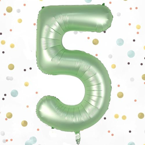 WOIRROIP Salbeigrün Luftballon 5,Zahlen Luftballon Salbeigrün, 40 Zoll Folienballon Olivgrün Zahlenballon 5 Helium Ballon, Luftballon 5. Geburtstag für 5 Jahre Geburtstagsdeko Kinder, Junge, Mädchen