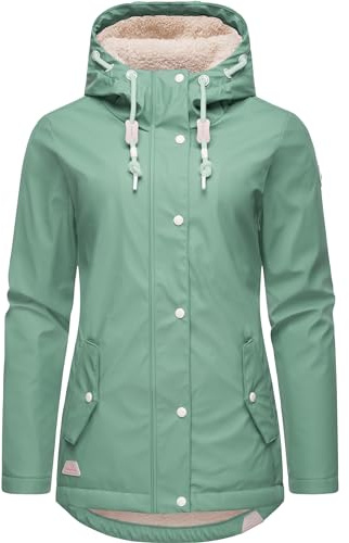 Ragwear Damen Regenjacke Marge wasserdicht warm gefüttert mit Kapuze | Länge: po-bedeckend | Wärmegrad 2 von 3 – warm gefüttert | 4.000 mm Wassersäule | fleecegefütterte Kapuze