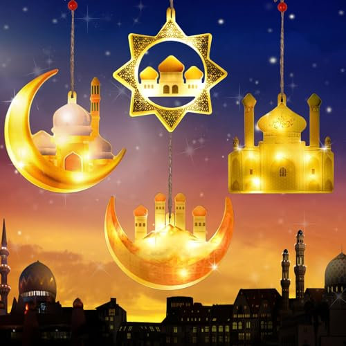 HuaMuDM Eid Mubarak LED Licht - Muslim Ramadan Dekoration Mit Mond und Stern - Islam Mubarak Fee Lichter für Deko Party