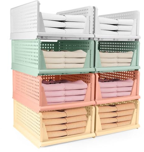 Diealles Shine Organizador Armario, 8 PCS Cajones Almacenaje Apilables, Organizador Armario Ropa Plástico, Organizador Plegable Cajas Para Armario, Dormitorio, Cocina, Baño(Color)