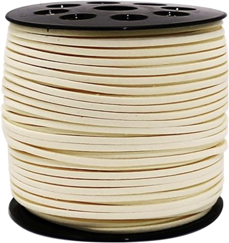 FQTANJU 100 Yards Suede Cord, 2.65mm Flat Faux Leather Cord with Roll Spool Beading Craft Thread for Necklaces, Bracelets, Jewelry Making, Beading and DIY Handmade Crafts (Milk-white)
